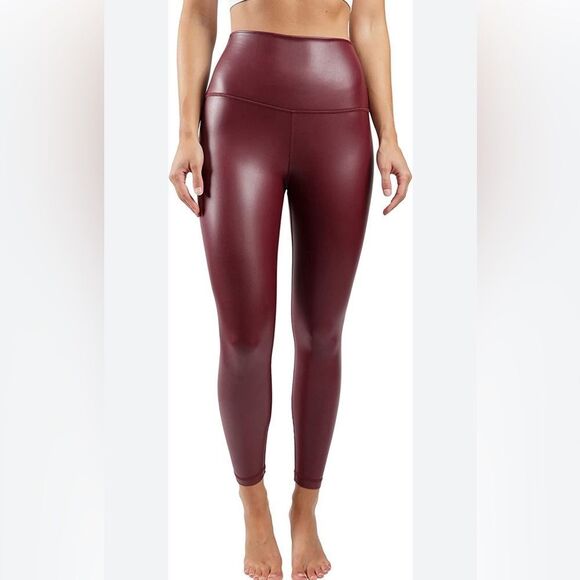 90 Degree By Reflex Super High Waist 7/8 Ankle Leatherette Legging In Uptown Red - Picture 1 of 7